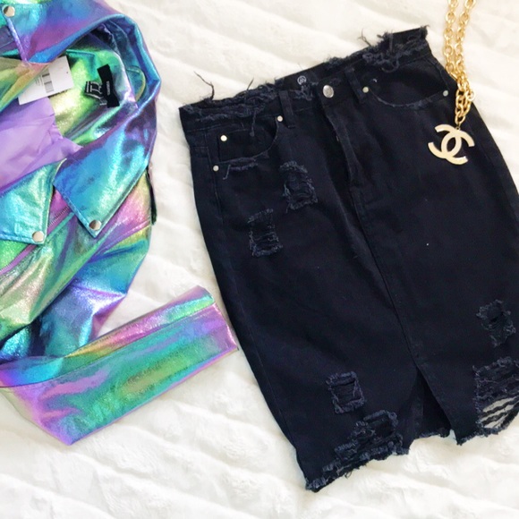 Missguided Dresses & Skirts - Missguided torn denim skirt